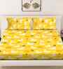 Yellow Cartoon Print 300 TC Cotton Blend King Size Double Bedsheet with 2 Pillow Covers
