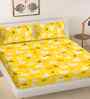 Yellow Cartoon Print 300 TC Cotton Blend King Size Double Bedsheet with 2 Pillow Covers