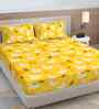 Yellow Cartoon Print 300 TC Cotton Blend King Size Fitted Double Bedsheet with 2 Pillow Covers