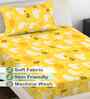 Yellow Cartoon Print 300 TC Cotton Blend Single Bedsheet with 1 Pillow Cover