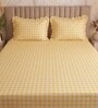 Yellow Checkerd 260 TC Polycotton Double Flat Bedsheet with 2 Frill Pillow Covers