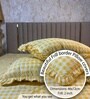 Yellow Checkerd 260 TC Polycotton Double Flat Bedsheet with 2 Frill Pillow Covers
