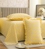 Yellow Checkerd 260 TC Polycotton Double Flat Bedsheet with 2 Frill Pillow Covers