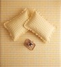 Yellow Checkerd 260 TC Polycotton Double Flat Bedsheet with 2 Frill Pillow Covers