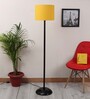 Yellow Cotton and Polyvinyl Shade Club Floor Lamp With Iron Base