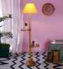 Yellow Cotton Conical Wooden Floor Lamp