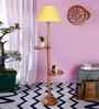 Yellow Cotton Conical Wooden Floor Lamp