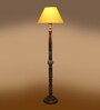 Yellow Cotton Conical Wooden Floor Lamp