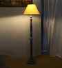 Yellow Cotton Conical Wooden Floor Lamp