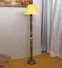 Yellow Cotton Conical Wooden Floor Lamp