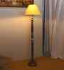 Yellow Cotton Conical Wooden Floor Lamp