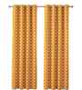 Yellow Cotton Geometric 7ft Semisheer Eyelet Door Curtain (2 Pc)