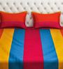 Multicolor Striped Cotton 180TC Queen Size Bedsheet with 2 Pillow Covers