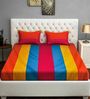 Multicolor Striped Cotton 180TC Queen Size Bedsheet with 2 Pillow Covers