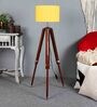 Indulge Yellow Cotton Shade Tripod Floor Lamp With Sheesham Wood Base