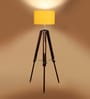 Indulge Yellow Cotton Shade Tripod Floor Lamp With Sheesham Wood Base
