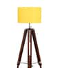 Indulge Yellow Cotton Shade Tripod Floor Lamp With Sheesham Wood Base
