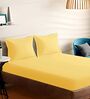 Yellow Cotton Solid 210TC Plain Super King Bedsheet with 2 Pillow Covers