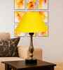 Yellow Cotton Table Lamp With  Metal & Wood  Base 10X15 Inches