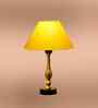 Yellow Cotton Table Lamp With  Metal & Wood  Base 10X15 Inches
