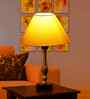 Yellow Cotton Table Lamp With  Metal & Wood  Base 10X15 Inches