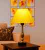 Yellow Cotton Table Lamp With  Metal & Wood  Base 10X15 Inches