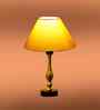Yellow Cotton Table Lamp With  Metal & Wood  Base 10X15 Inches
