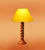Yellow Cotton Table Lamp With  Wood  Base 10X19 Inches