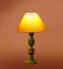 Yellow Cotton Table Lamp With  Wood  Base 10X19 Inches