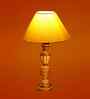 Yellow Cotton Table Lamp With  Wood  Base 10X19 Inches