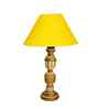 Yellow Cotton Table Lamp With  Wood  Base 10X19 Inches