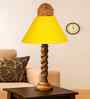 Yellow Cotton Table Lamp With  Wood  Base 10X19 Inches