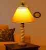 Yellow Cotton Table Lamp With  Wood  Base 10X19 Inches