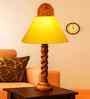 Yellow Cotton Table Lamp With  Wood  Base 10X19 Inches