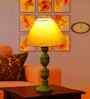 Yellow Cotton Table Lamp With  Wood  Base 10X19 Inches