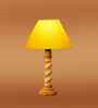 Yellow Cotton Table Lamp With  Wood  Base 10X19 Inches