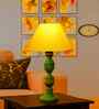 Yellow Cotton Table Lamp With  Wood  Base 10X19 Inches