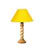 Yellow Cotton Table Lamp With  Wood  Base 10X19 Inches