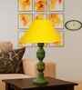 Yellow Cotton Table Lamp With  Wood  Base 10X19 Inches