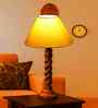 Yellow Cotton Table Lamp With  Wood  Base 10X19 Inches