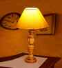 Yellow Cotton Table Lamp With  Wood  Base 10X19 Inches