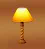 Yellow Cotton Table Lamp With  Wood  Base 10X19 Inches