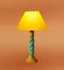 Yellow Cotton Table Lamp With  Wood  Base 10X19 Inches