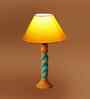Yellow Cotton Table Lamp With  Wood  Base 10X19 Inches