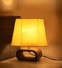 Yellow cotton table lamp with  Wood Natural base (7x12 inches)