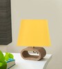 Yellow cotton table lamp with  Wood Natural base (7x12 inches)