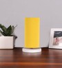 Yellow Cotton table lamp with White wood base -8