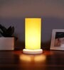 Yellow Cotton table lamp with White wood base -8