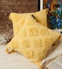 Yellow Textured Geometric Cotton 16 x 16 Inches Cushion Covers (Set of 2)