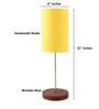 Yellow Cylinder Fabric Shade Table Lamp, Brown Wooden Base Bedside & Desk Light for Bedroom, Living Room & Home Decor